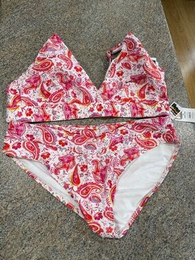Time & Tru Pink Paisley Bikini Set size 2X👙
